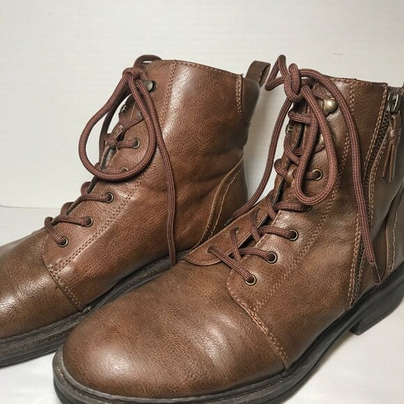 Baretraps Amy Sue Brown LaceUp Side Zip Ankle Boots Womens 10M Moto Combat Biker - Picture 2 of 9